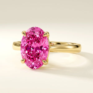 Pink Oval lab-grown diamond solitaire engagement ring, Yellow Gold, studio hero