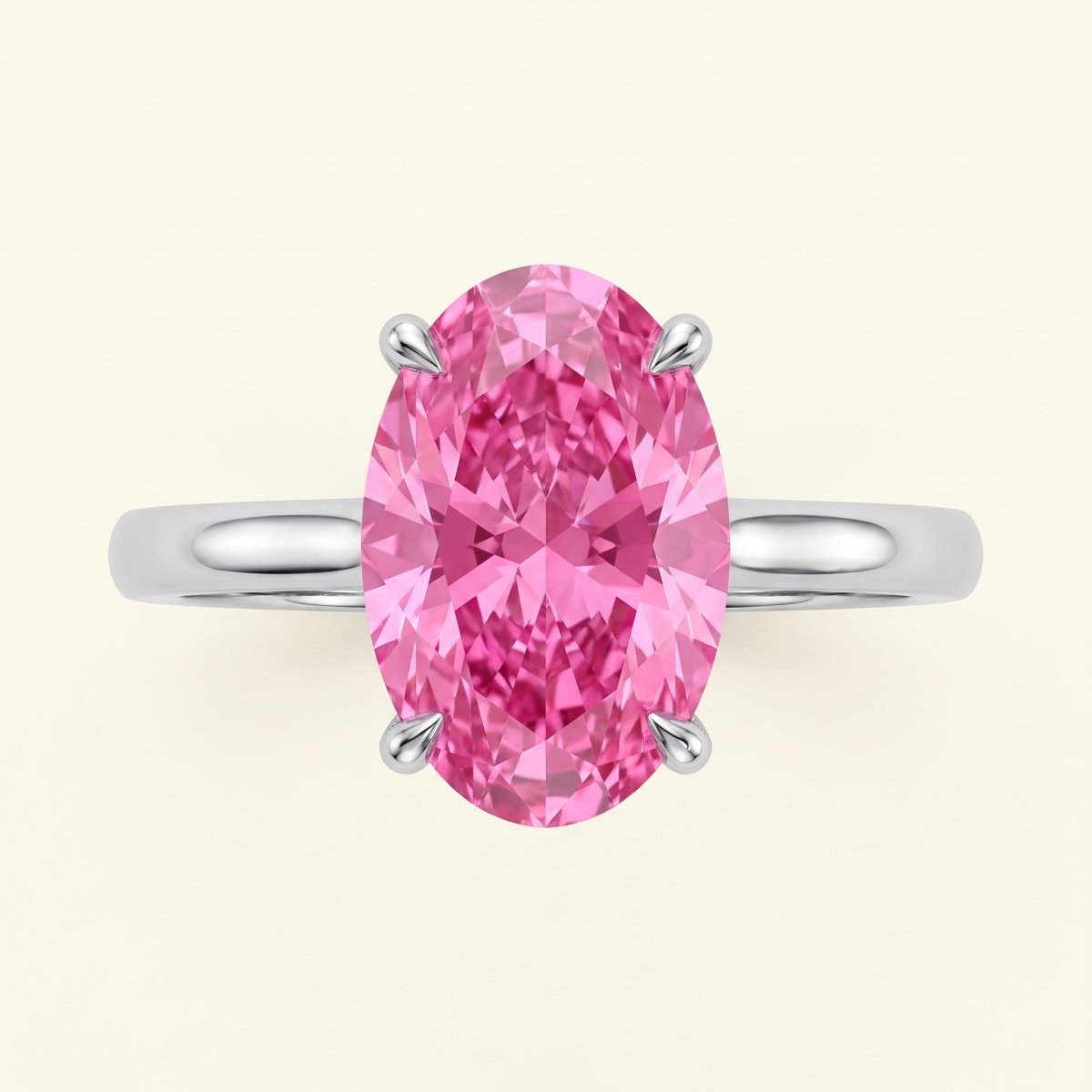 Pink Oval lab-grown diamond solitaire engagement ring, White Gold, face-on detail macro