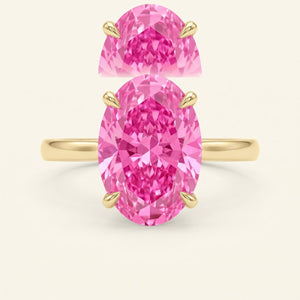 Pink Oval lab-grown diamond solitaire engagement ring, Yellow Gold, face-on detail macro