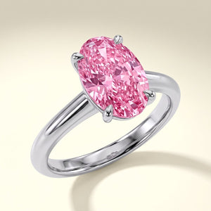 Pink Oval lab-grown diamond solitaire engagement ring, White Gold, studio hero