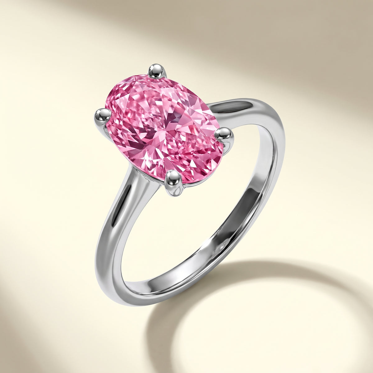 Pink Oval lab-grown diamond solitaire engagement ring, 925 Sterling Silver, studio hero
