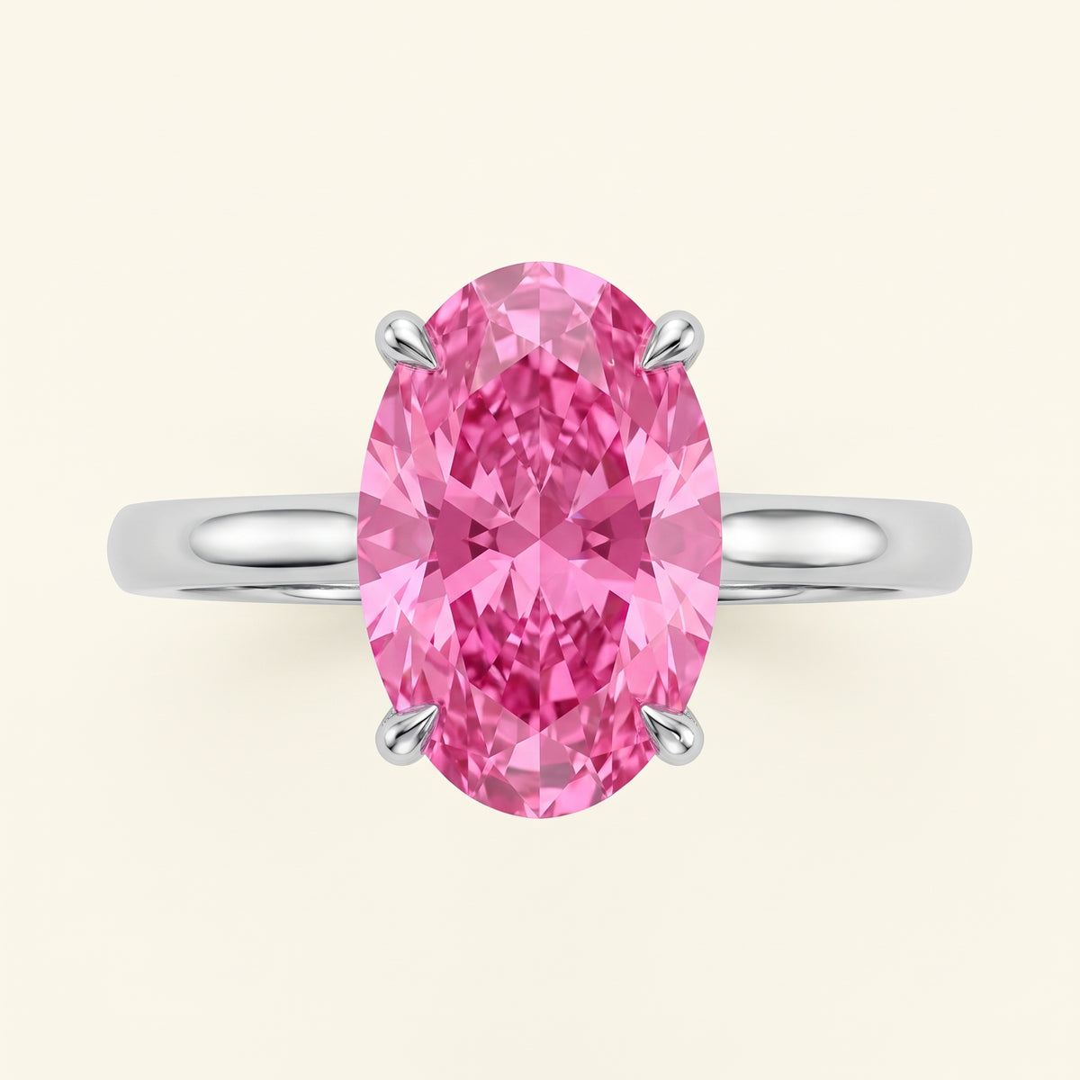Pink Oval lab-grown diamond solitaire engagement ring, White Gold, face-on detail macro