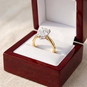 PIPPA pear lab-grown diamond ring in 14K two-tone gold, in cherry-wood box, approx. 1 ct center