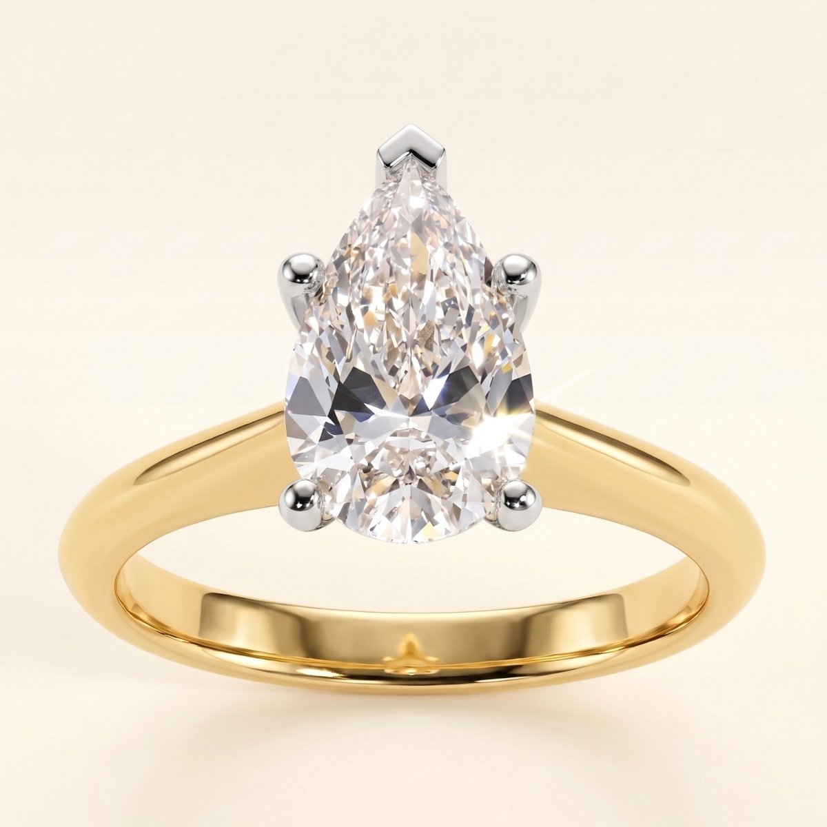 PIPPA pear lab-grown diamond ring in 14K two-tone gold, front view, approx. 1 ct center