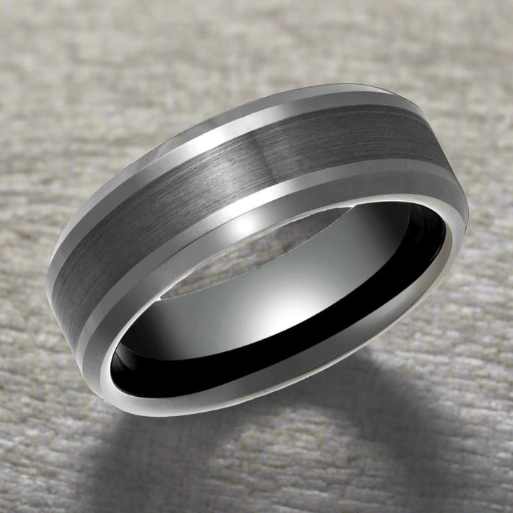 PRECISION | Gun Metal Ring, Brushed Center, Beveled Edge - Rings - Aydins Jewelry - 4