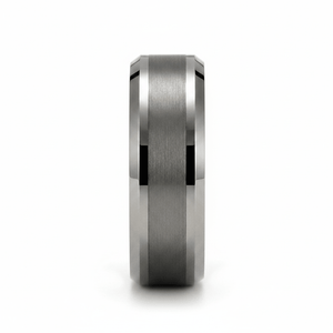 PRECISION — Front-facing straight-on view — men's tungsten wedding ring.