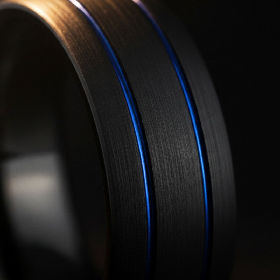 THEODORE | Black Tungsten Ring Two Blue Grooves — cinematic product Reel