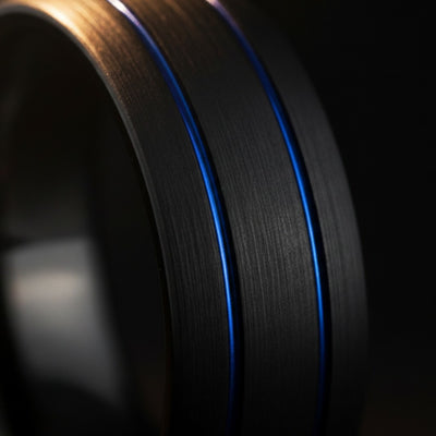 THEODORE | Black Tungsten Ring Two Blue Grooves — cinematic product Reel