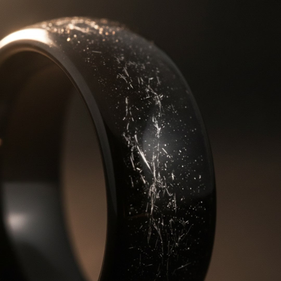DOMINATOR | Black Tungsten Black Meteorite Inlay Domed Wedding Ring 8mm | Aydins — cinematic product Reel