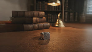Aydins Signet Ring - Custom Signet Ring - Fingerprint Ring cinematic showcase video, leather library aesthetic, seamless loop