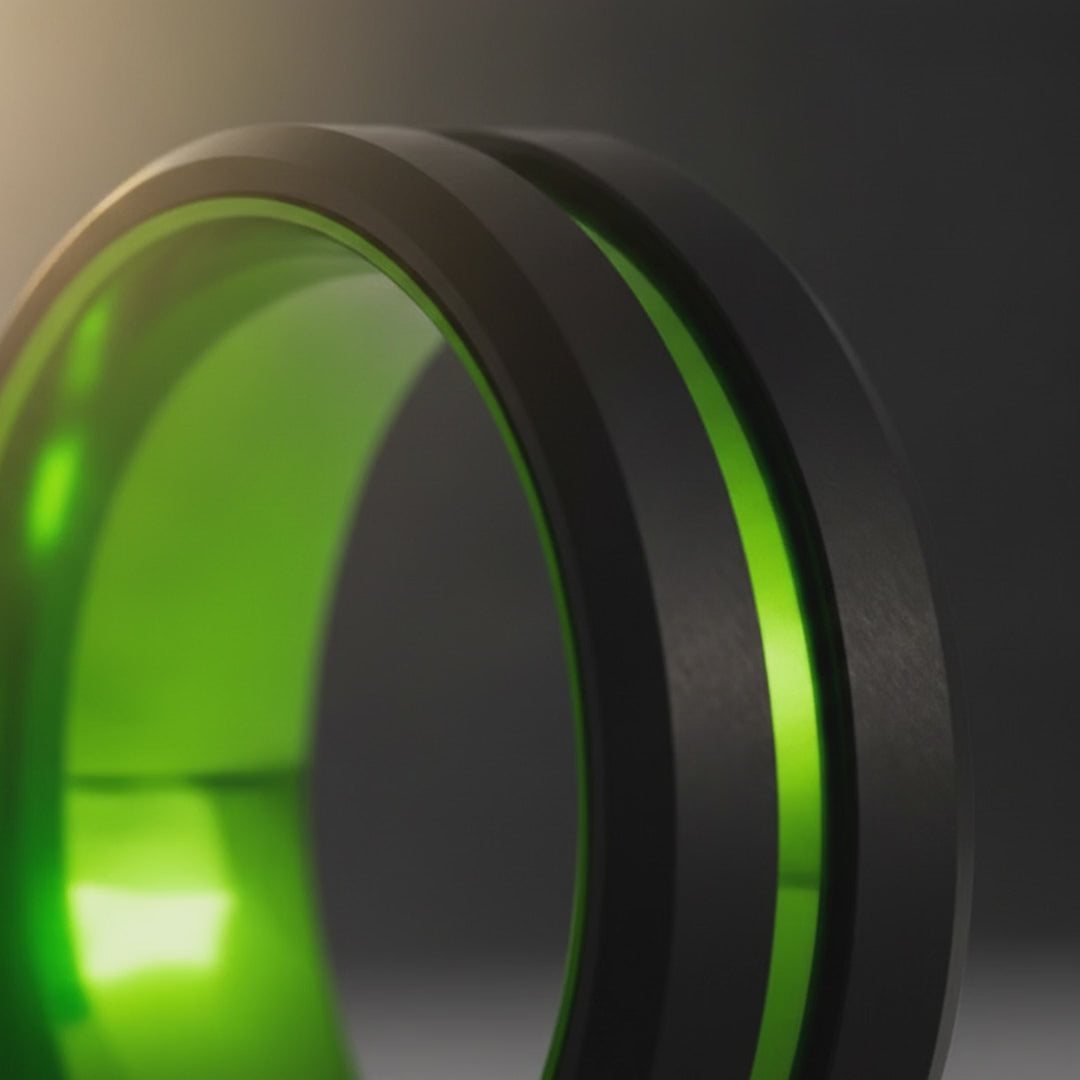 TESLA | Green Ring, Black Tungsten, Green Groove, Beveled Edges — cinematic product Reel
