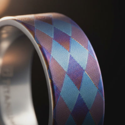 MERIDIAN | Flat Titanium Ring, Purple and Blue Diamond Pattern — cinematic product Reel