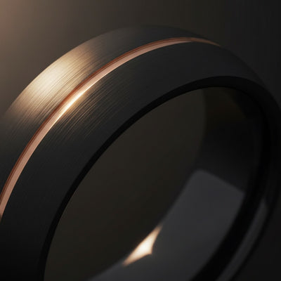 EXHOLM | Black Ring, Black Tungsten Ring, Rose Gold Groove, Domed cinematic product Reel