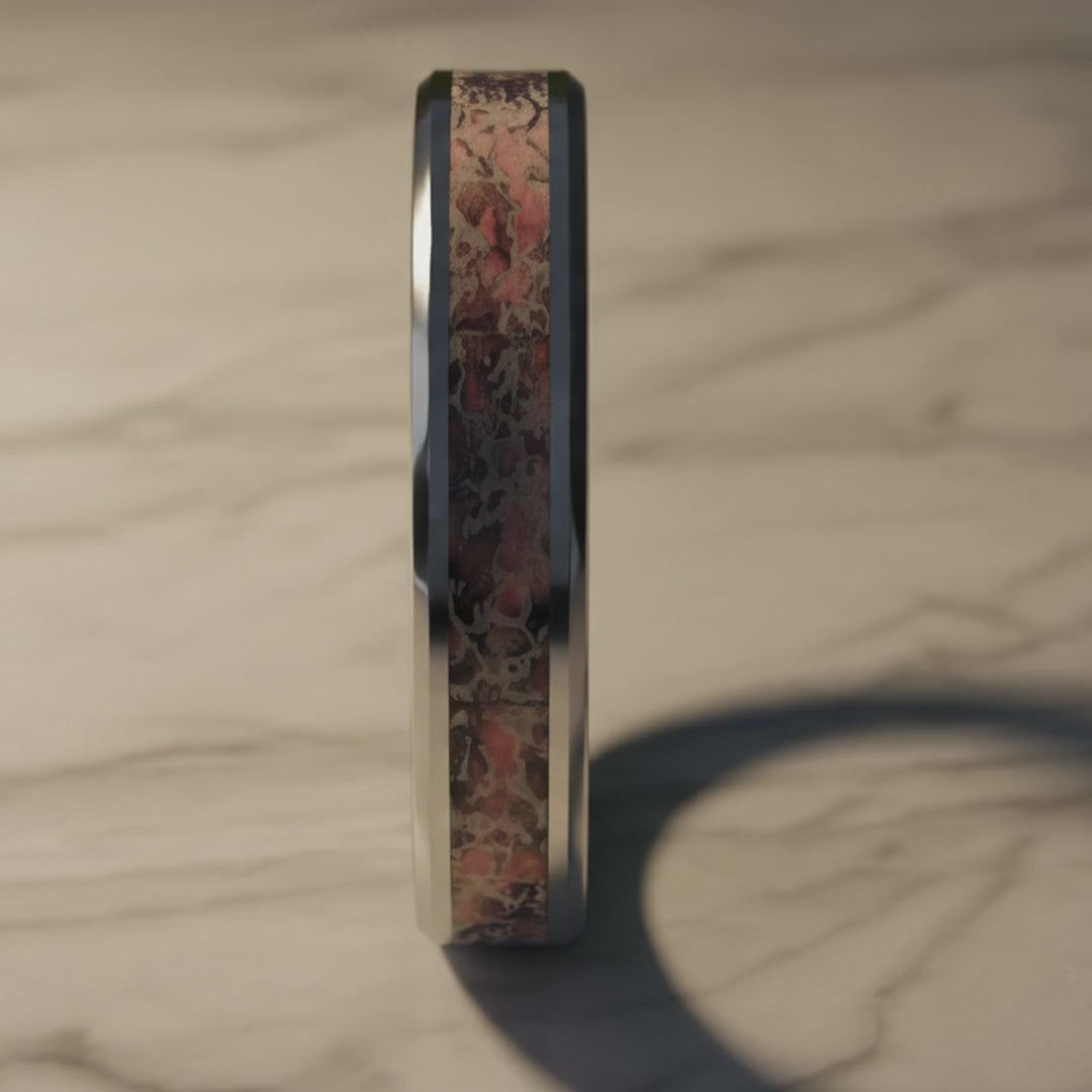 ARCHEAN | Pink Dinosaur Bone Tungsten Wedding Band — cinematic product Reel