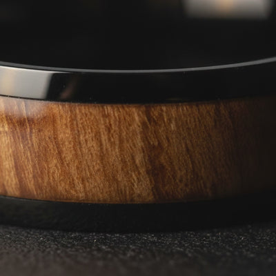 ODYSSEY | Black Ceramic Ring, Carpathian Elm Wood Inlay — cinematic product Reel