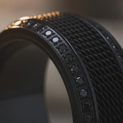 KNIGHT | Black Titanium Steel Chain Black Diamond Wedding Ring 8mm — cinematic product Reel