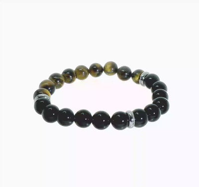 Elegant Men's Natural Stone Bracelet with Stainless Steel Accents