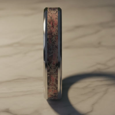 ARCHEAN | Pink Dinosaur Bone Tungsten Wedding Band — cinematic product Reel