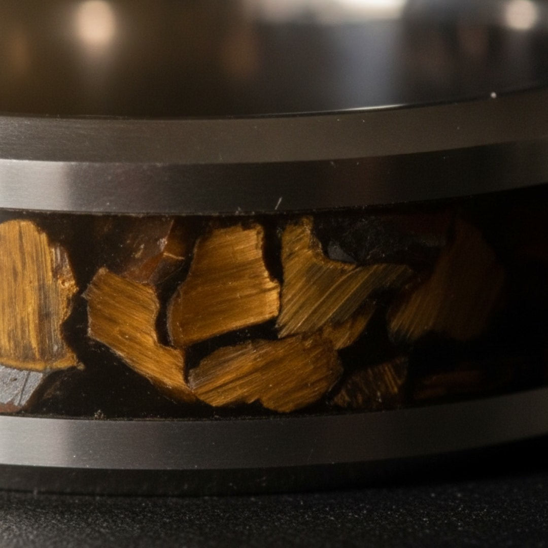 TPOINT | Silver Tungsten Ring Tiger Eye Chips Inlay — cinematic product Reel