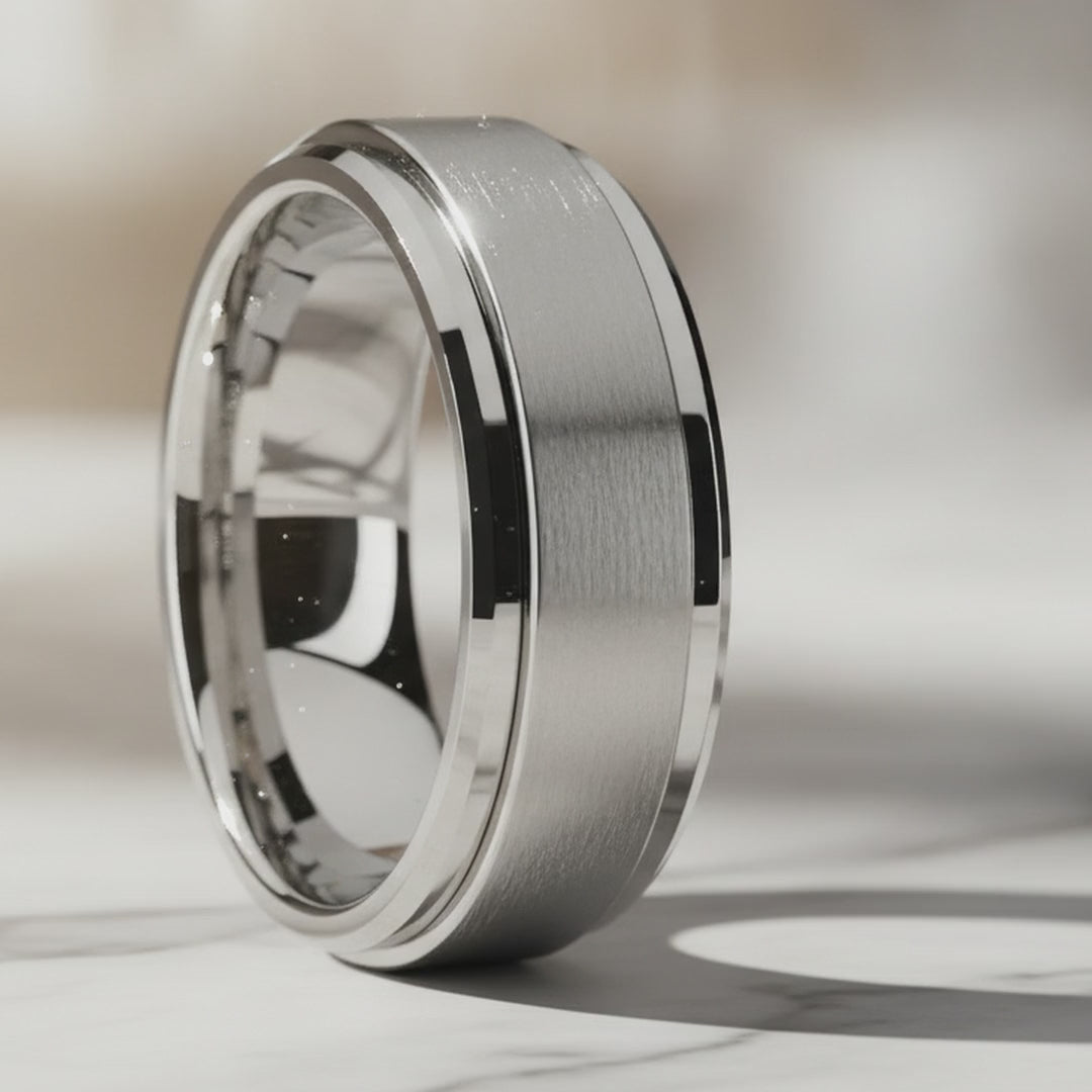 REVOLUTION | Silver Tungsten Fidget Spinner Wedding Ring — 8mm — cinematic product Reel