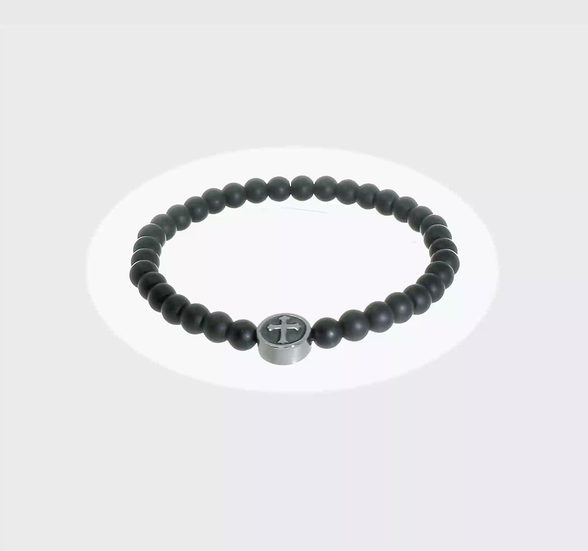 Unisex Spiritual Bracelet with Black Agate and Cross