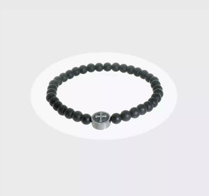 Unisex Spiritual Bracelet with Black Agate and Cross