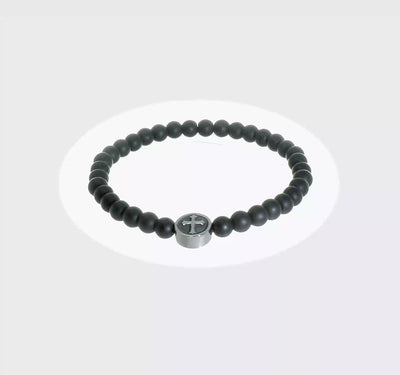 Unisex Spiritual Bracelet with Black Agate and Cross