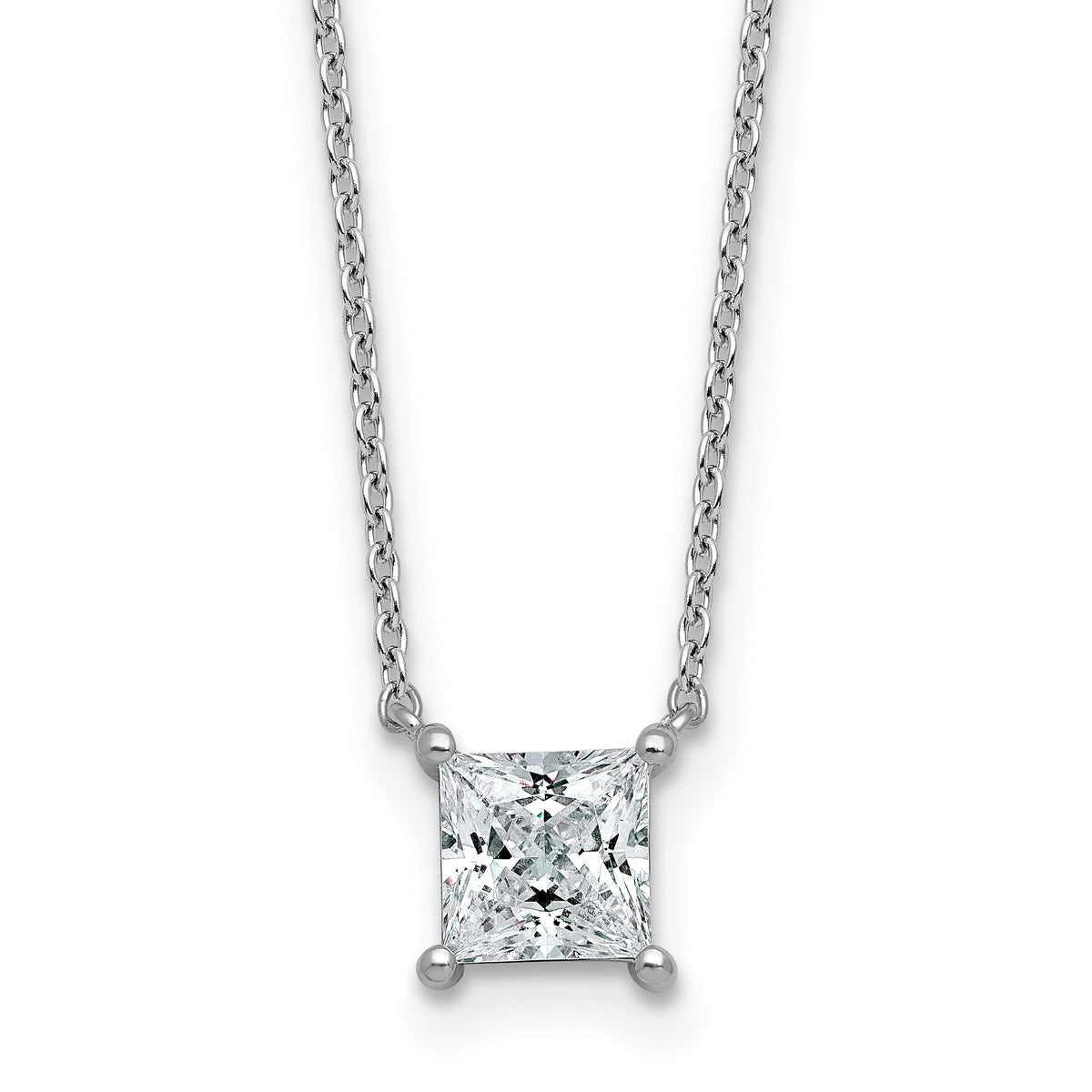 Princess Cut Diamond Pendant Necklace, silver, lab grown diamonds, studio view, 1 ct