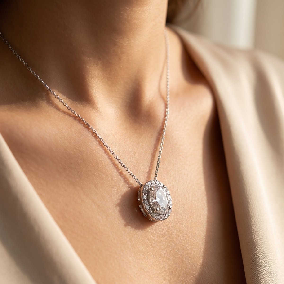 Princess Cut Diamond Pendant Necklace 925 silver lab grown diamond necklace worn lifestyle photo