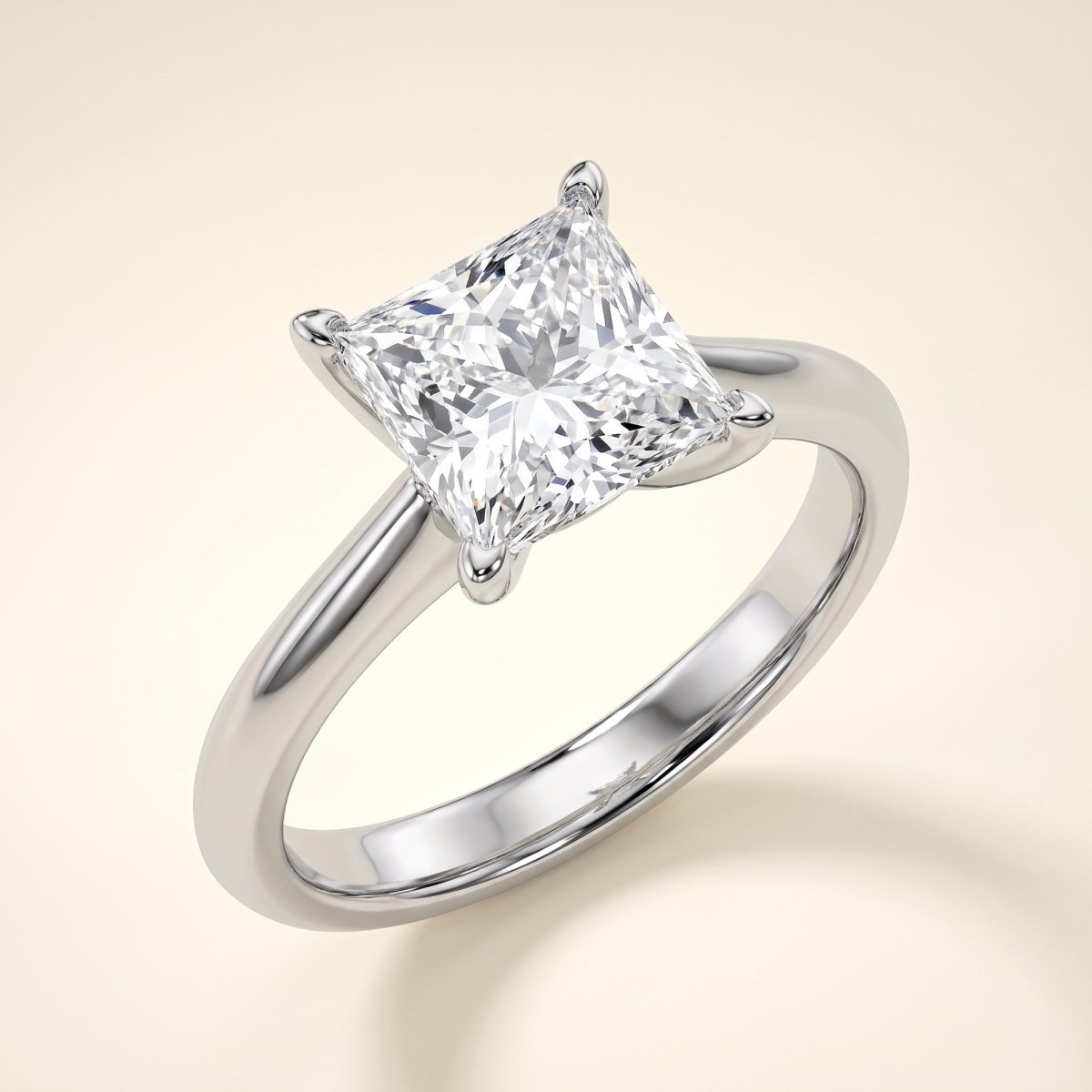 Princess lab-grown diamond solitaire engagement ring, White Gold, studio hero