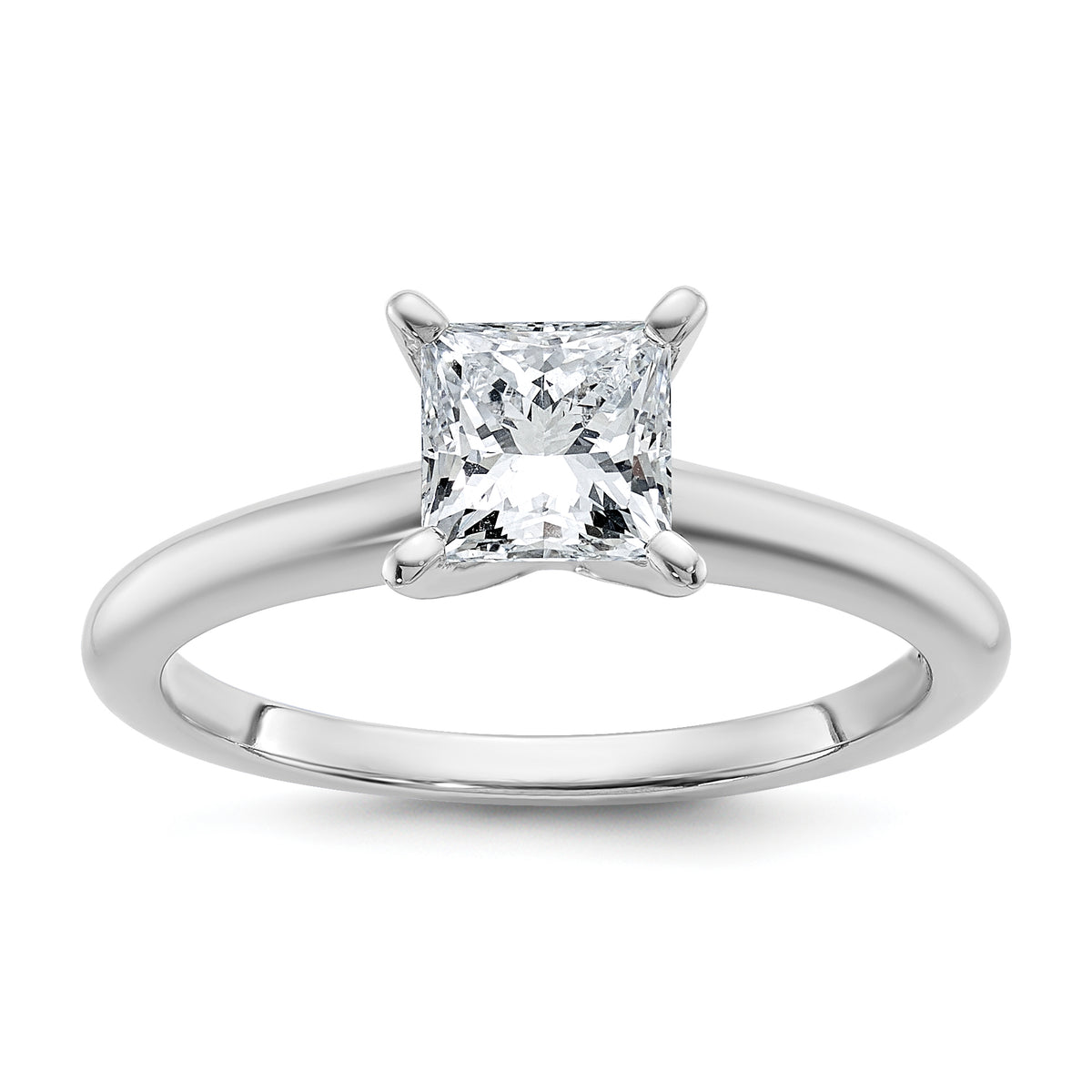 14k White Gold 1 carat Certified Lab Grown Diamond VS+ F+ Princess 8X Complete Solitaire Ring - authentic supplier studio photograph