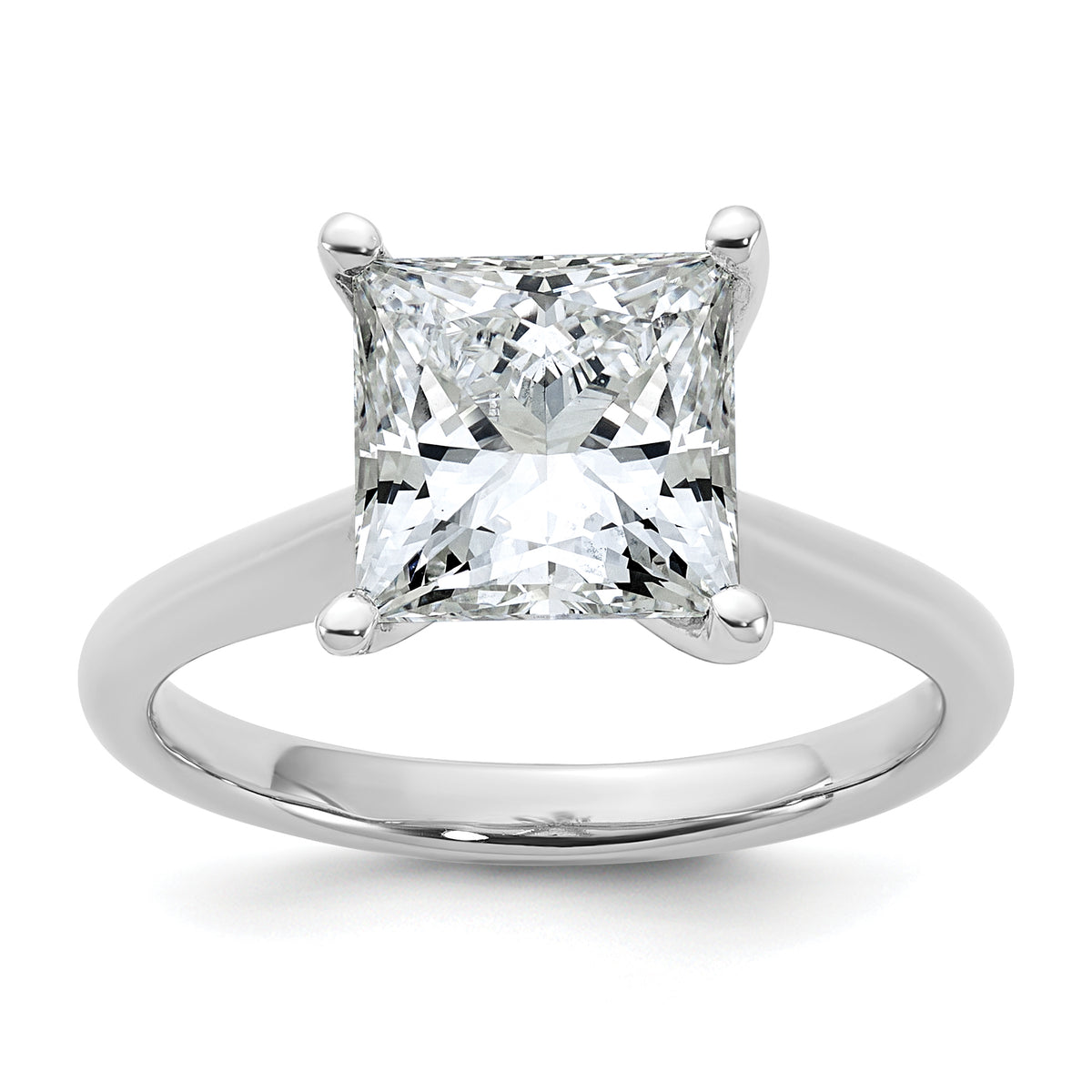 14k White Gold 3 carat Certified Lab Grown Diamond VS+ F+ Princess 8X Complete Solitaire Ring - authentic supplier studio photograph
