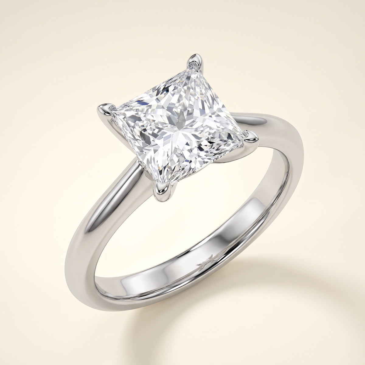 Princess lab-grown diamond solitaire engagement ring, White Gold, studio hero