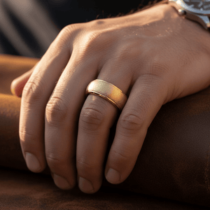 PYXIS — Lifestyle photo on hand — men's tungsten wedding ring.