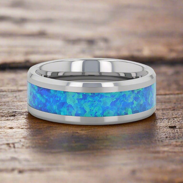 QUASAR | Tungsten Ring Blue Green Opal Inlay - Rings - Aydins Jewelry - 3