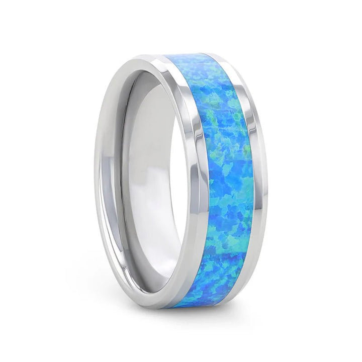 QUASAR | Tungsten Ring Blue Green Opal Inlay - Rings - Aydins Jewelry - 1