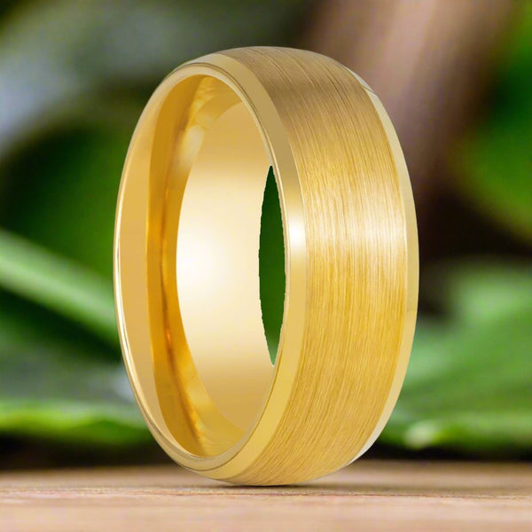 RADIANCE | Yellow Tungsten Ring, Yellow Brushed Center, Beveled Edge - Rings - Aydins Jewelry - 3