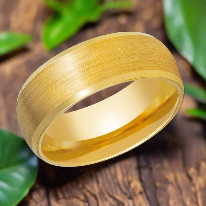 RADIANCE | Yellow Tungsten Ring, Yellow Brushed Center, Beveled Edge - Rings - Aydins Jewelry - 4