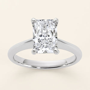 Radiant lab-grown diamond solitaire engagement ring, White Gold, face-on detail macro
