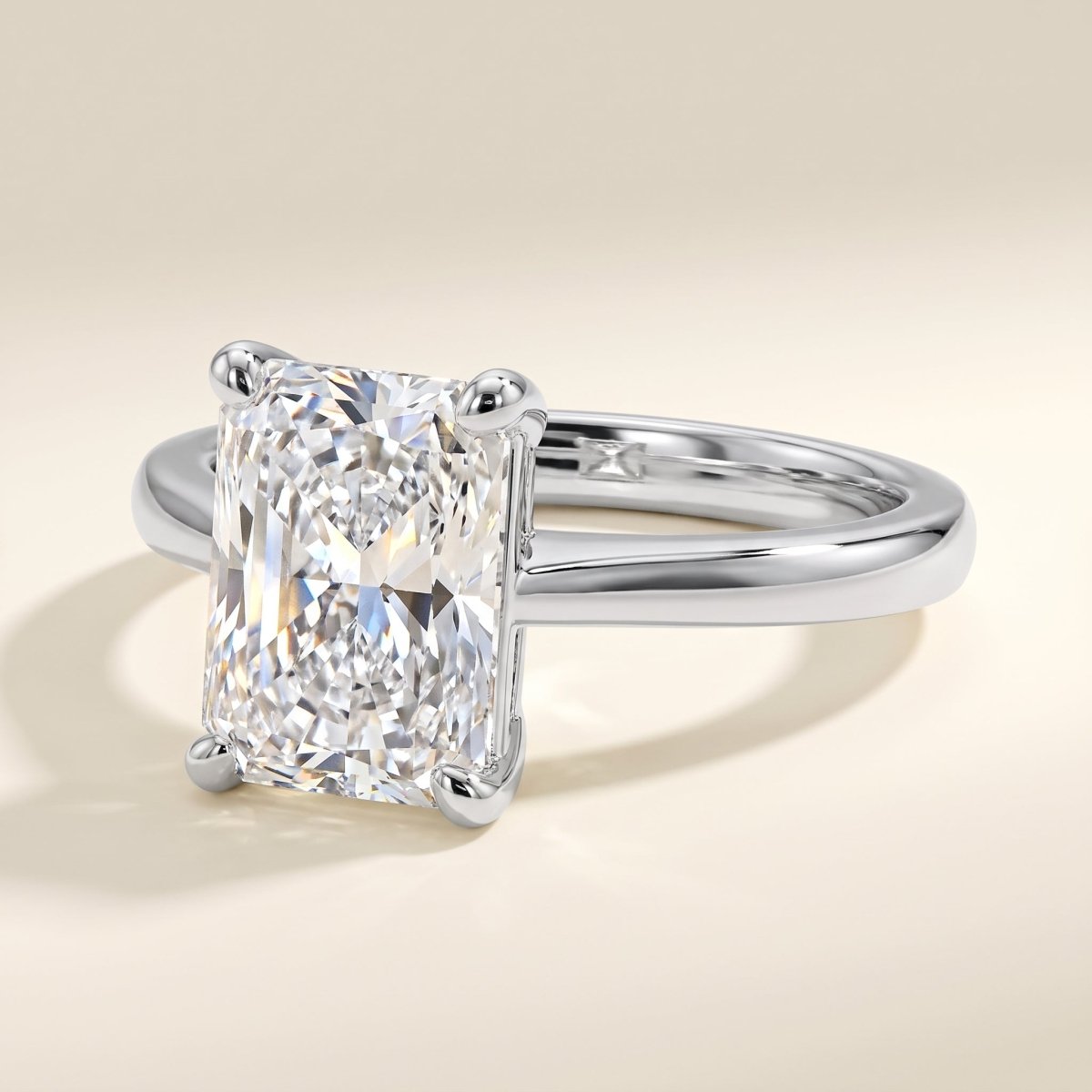 Radiant lab-grown diamond solitaire engagement ring, 925 Sterling Silver, studio hero