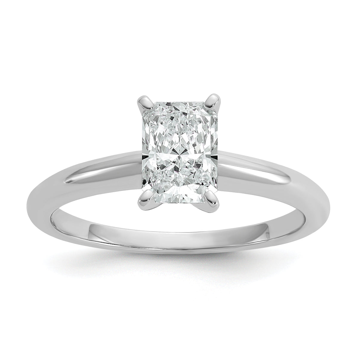 14k White Gold 1 carat Certified Lab Grown Diamond VS+ F+ Radiant 8X Complete Solitaire Ring - authentic supplier studio photograph