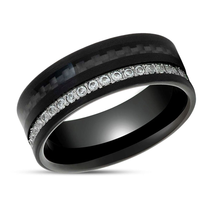 REACTOR | Black Tungsten Ring, Black Carbon Fiber and Eternity White CZ Inlay - Rings - Aydins Jewelry - 2