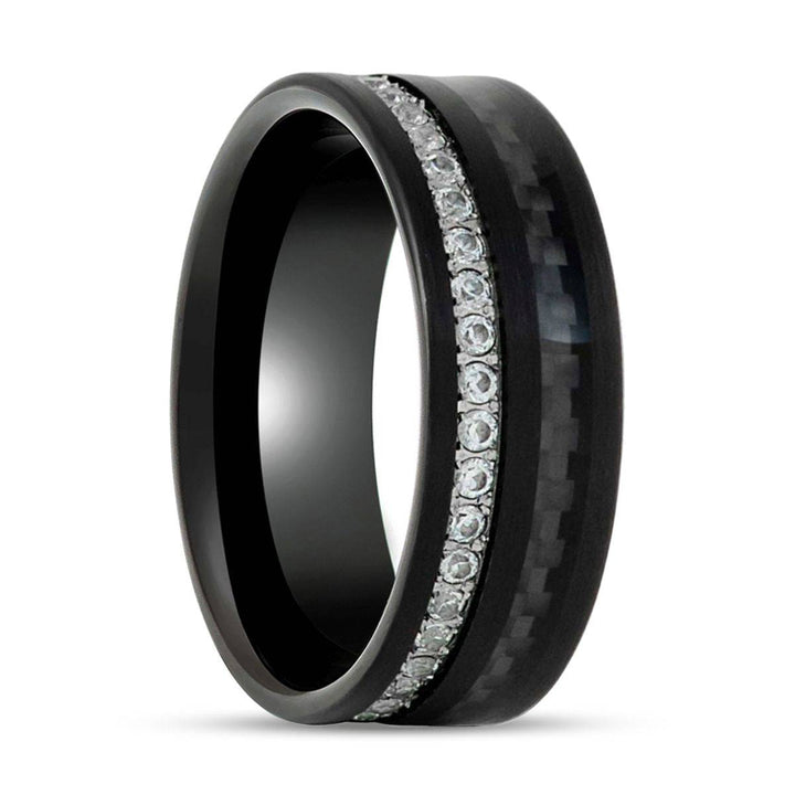 REACTOR | Black Tungsten Ring, Black Carbon Fiber and Eternity White CZ Inlay - Rings - Aydins Jewelry - 1