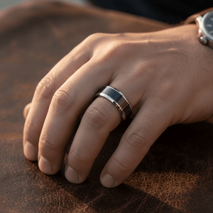 REBEL — lifestyle on hand — men's tungsten carbide wedding ring | Aydins Jewelry