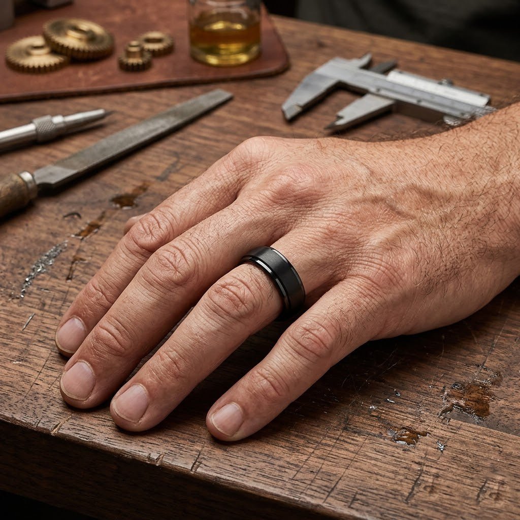 REVOLVE | Black Tungsten Carbide Wedding Ring | Aydins – Aydins