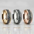 Dinosaur Bone inlay 14k yellow gold wedding band 8mm, top view