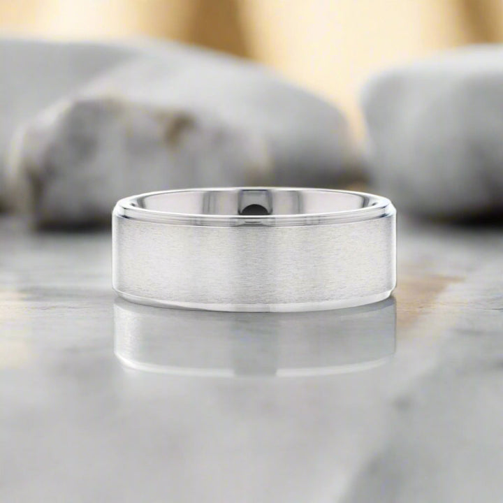 8mm RHINOX titanium ring with brushed raised center, polished edges, and comfort-fit band - Aydins Jewelry