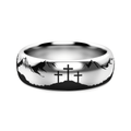 RIDGE silver tungsten ring with mountain landscape laser-engraved around the band – Aydins Jewelry