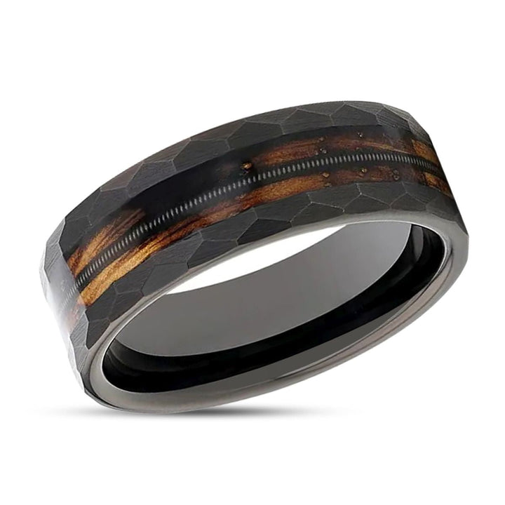 RIFF | Tungsten Ring, Whiskey Barrel, Guitar String Inlay, Hammered Flat Edges - Rings - Aydins Jewelry - 2