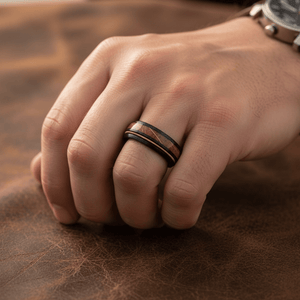 RIFFSON — Lifestyle photo on hand — men's tungsten wedding ring.
